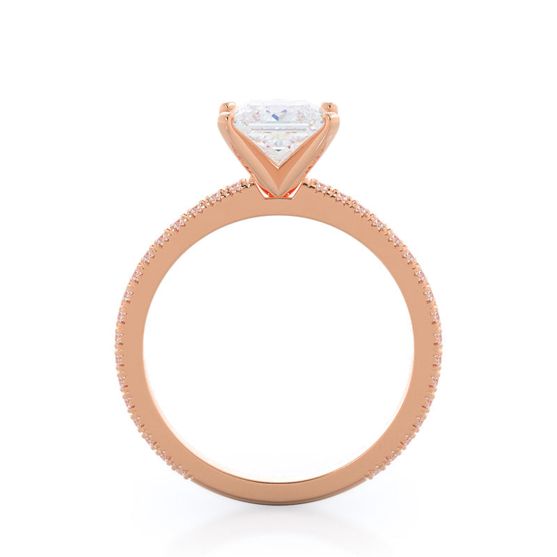 Petite French Set Diamond Engagement Ring with Princess Cut Diamond in 14KT Rose Gold view 2
