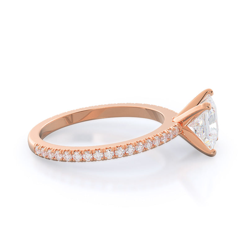 Petite French Set Diamond Engagement Ring with Princess Cut Diamond in 14KT Rose Gold view 3
