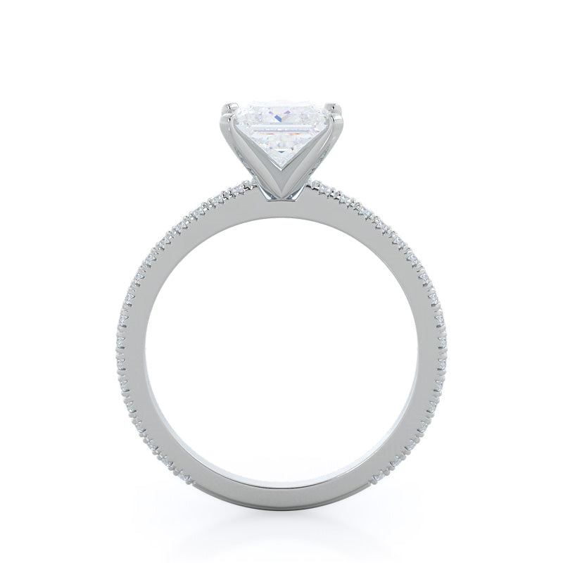 Petite French Set Diamond Engagement Ring with Princess Cut Diamond in 14KT Platinum view 2

