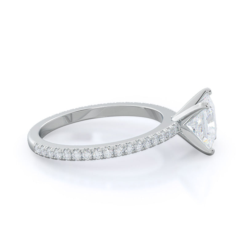 Petite French Set Diamond Engagement Ring with Princess Cut Diamond in 14KT Platinum view 3
