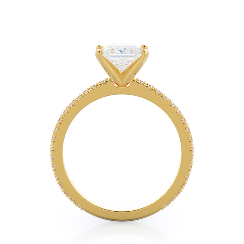 Petite French Set Diamond Engagement Ring with Princess Cut Diamond in 14KT Yellow Gold view 2
