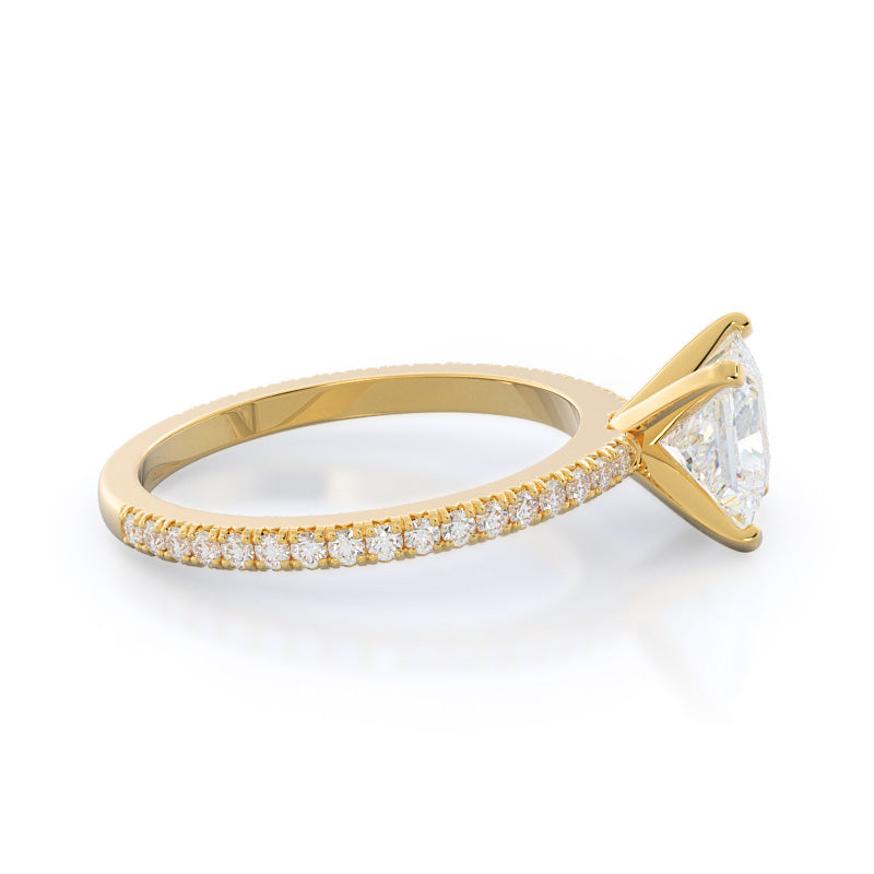 Petite French Set Diamond Engagement Ring with Princess Cut Diamond in 14KT Yellow Gold view 3
