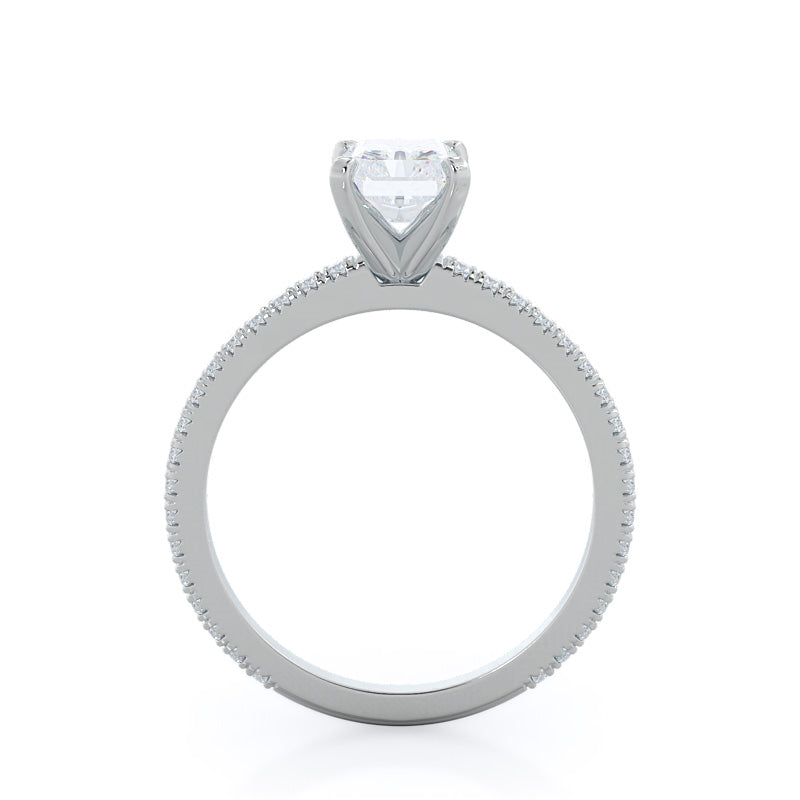 Petite French Set Diamond Engagement Ring with Radiant Cut Diamond in 14KT Platinum view 2
