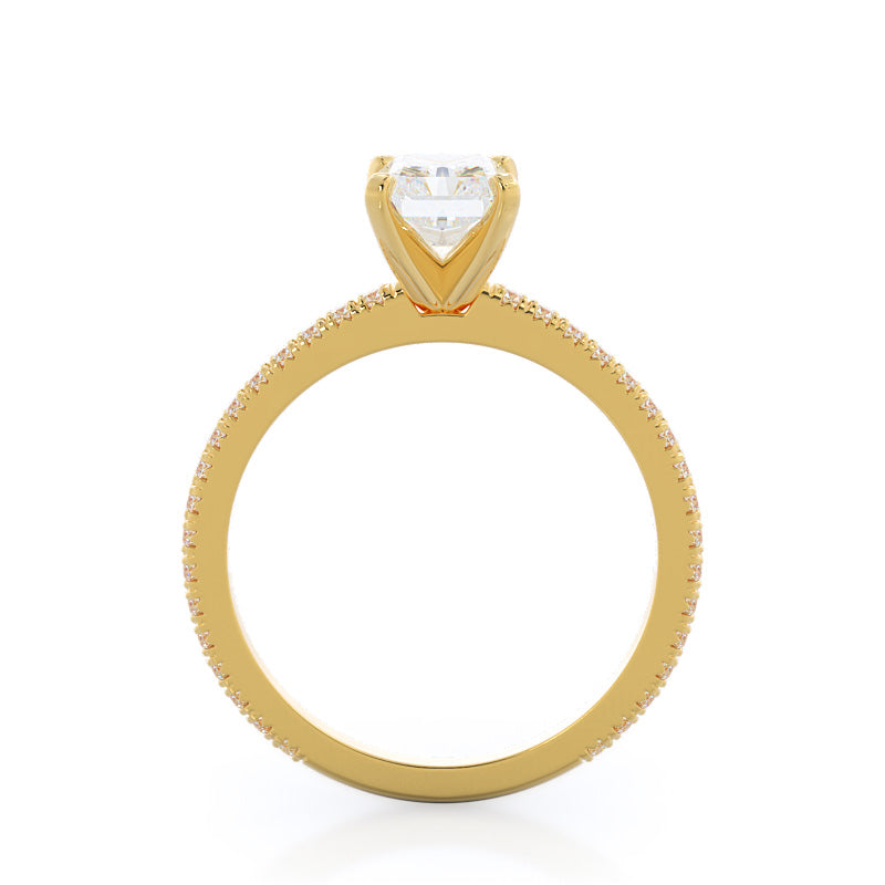Petite French Set Diamond Engagement Ring with Radiant Cut Diamond in 14KT Yellow Gold view 2
