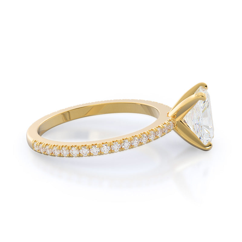 Petite French Set Diamond Engagement Ring with Radiant Cut Diamond in 14KT Yellow Gold view 3
