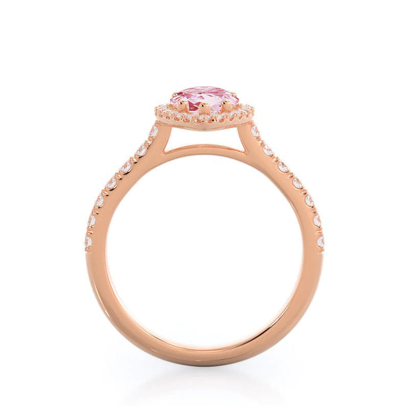 Pear Cut Fancy Pink Pear Pave Halo Diamond Engagement Ring with Lab Grown Diamond in 14KT Rose Gold view 2
