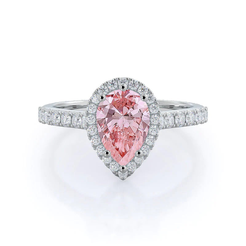 Fancy Pink Pear Pave Halo Diamond Engagement Ring