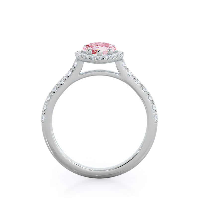 Pear Cut Fancy Pink Pear Pave Halo Diamond Engagement Ring with Lab Grown Diamond in 14KT Platinum view 2
