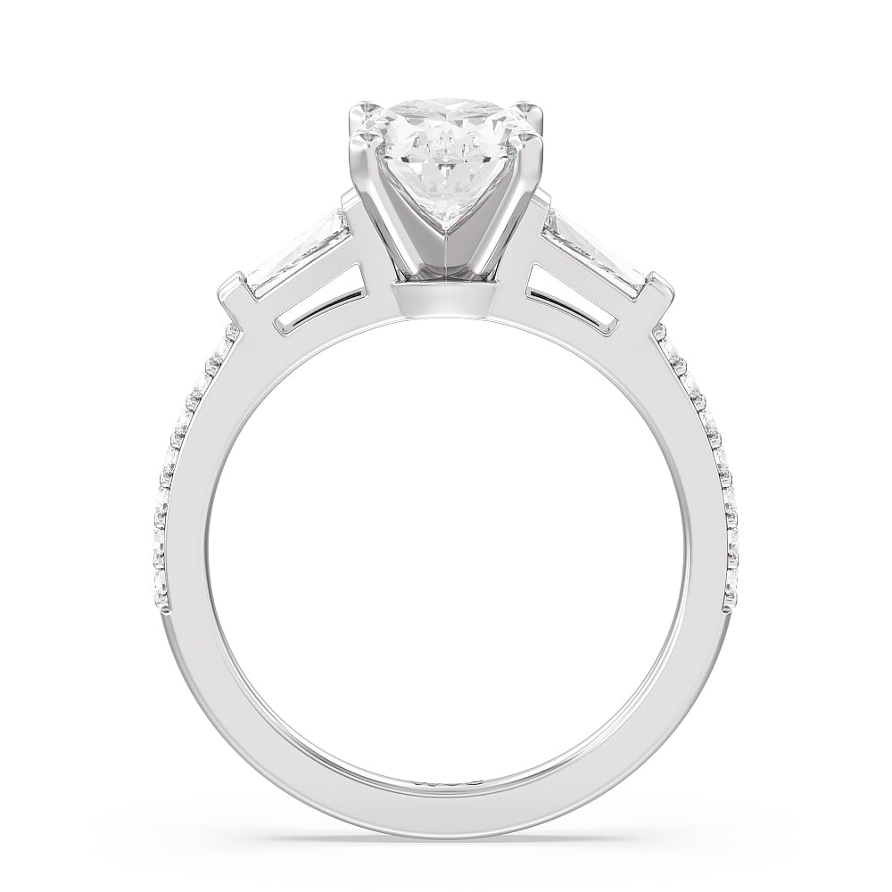 1 3/4 cttw Oval Cut Three Stone Tapered Baguette Diamond Engagement Ring with 1 3/4 Cut Diamond in 14KT Oval view 2
