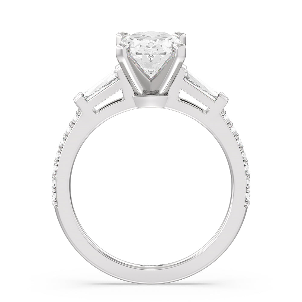 2 1/3 cttw Oval Cut Three Stone Tapered Baguette Diamond Engagement Ring with 2 1/3 Cut Diamond in 14KT Oval view 2
