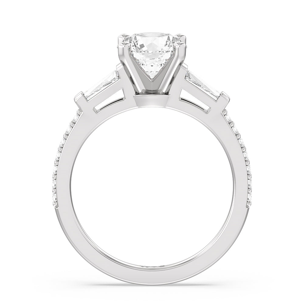 1 3/4 cttw Round Cut Three Stone Tapered Baguette Diamond Engagement Ring with 1 3/4 Cut Diamond in 14KT Round view 2
