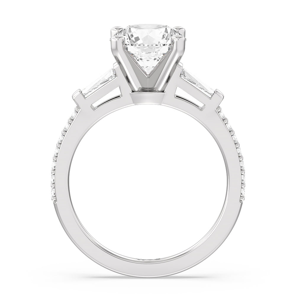 2 1/3 cttw Round Cut Three Stone Tapered Baguette Diamond Engagement Ring with 2 1/3 Cut Diamond in 14KT Round view 2
