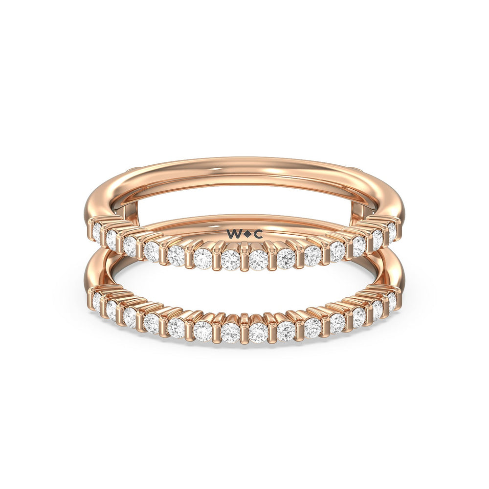 Double Row Diamond Hidden Halo Enhancer Band with 18KT Rose Gold Cut Diamond in 14KT Rose Gold view 1
