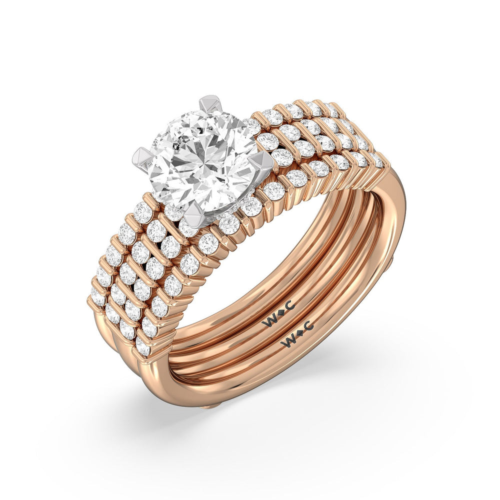 Double Row Diamond Hidden Halo Enhancer Band with 18KT Rose Gold Cut Diamond in 14KT Rose Gold view 3
