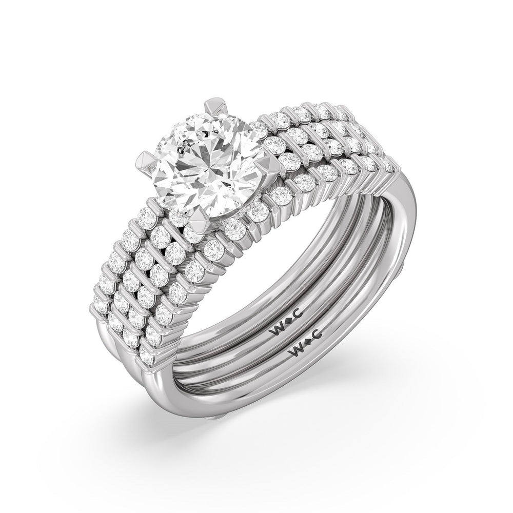 Double Row Diamond Hidden Halo Enhancer Band with Platinum Cut Diamond in 14KT Platinum view 3
