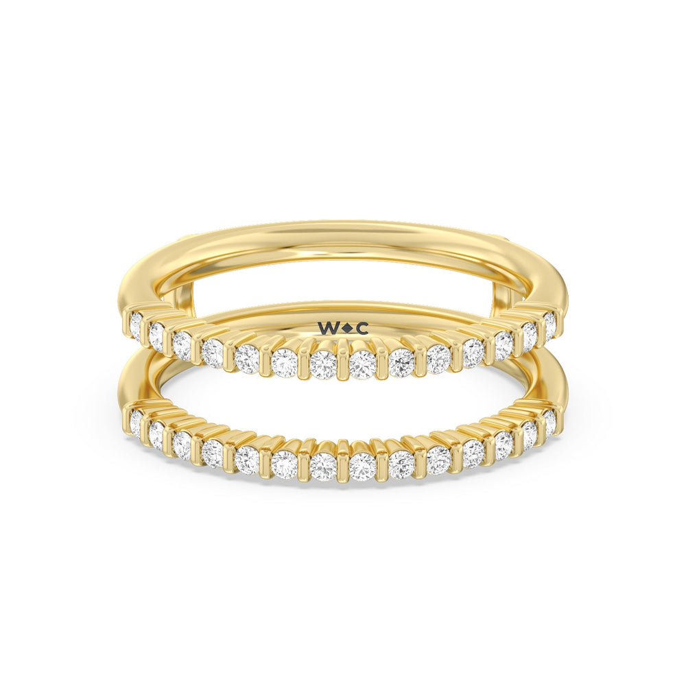 Double Row Diamond Hidden Halo Enhancer Band with 18KT Yellow Gold Cut Diamond in 14KT Yellow Gold view 1
