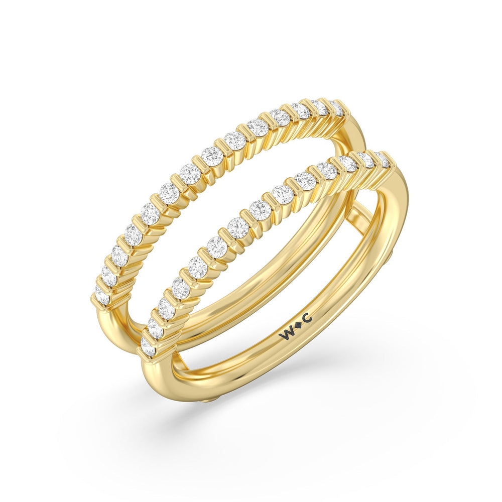 Double Row Diamond Hidden Halo Enhancer Band with 18KT Yellow Gold Cut Diamond in 14KT Yellow Gold view 4

