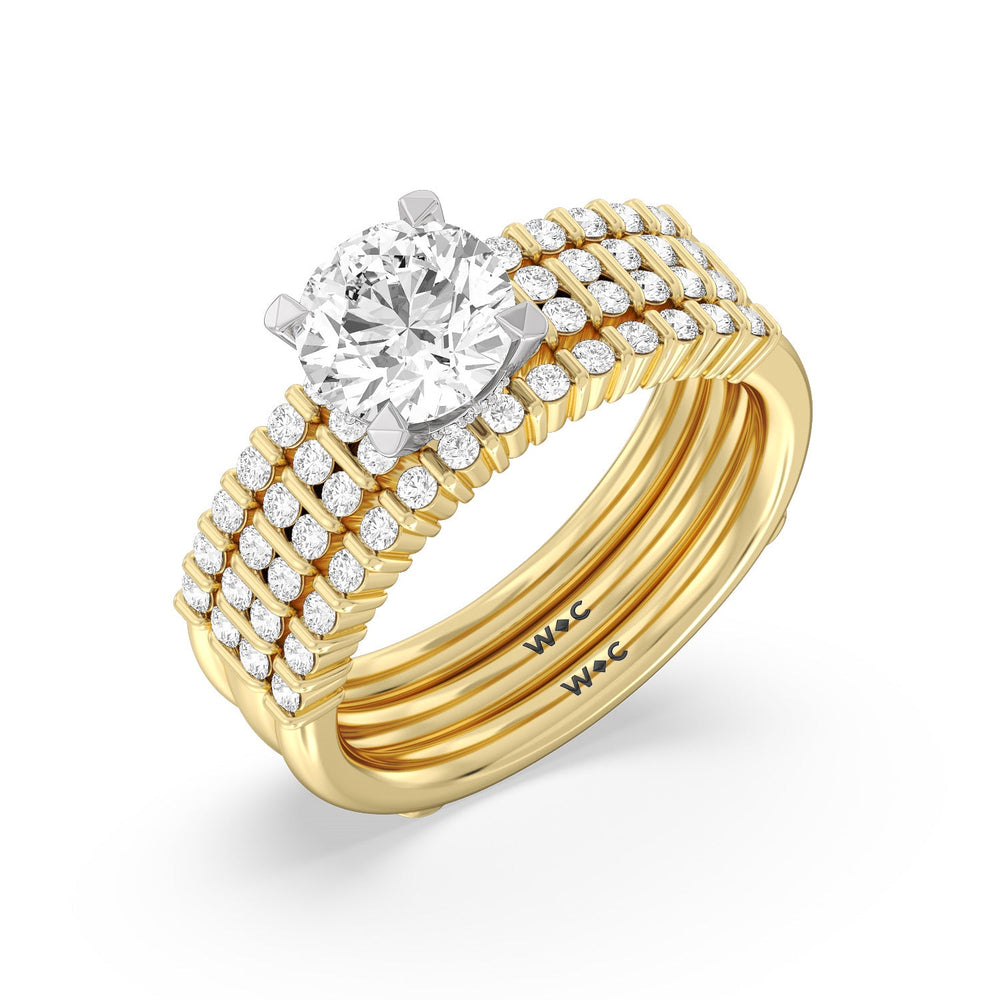 Double Row Diamond Hidden Halo Enhancer Band with 18KT Yellow Gold Cut Diamond in 14KT Yellow Gold view 3
