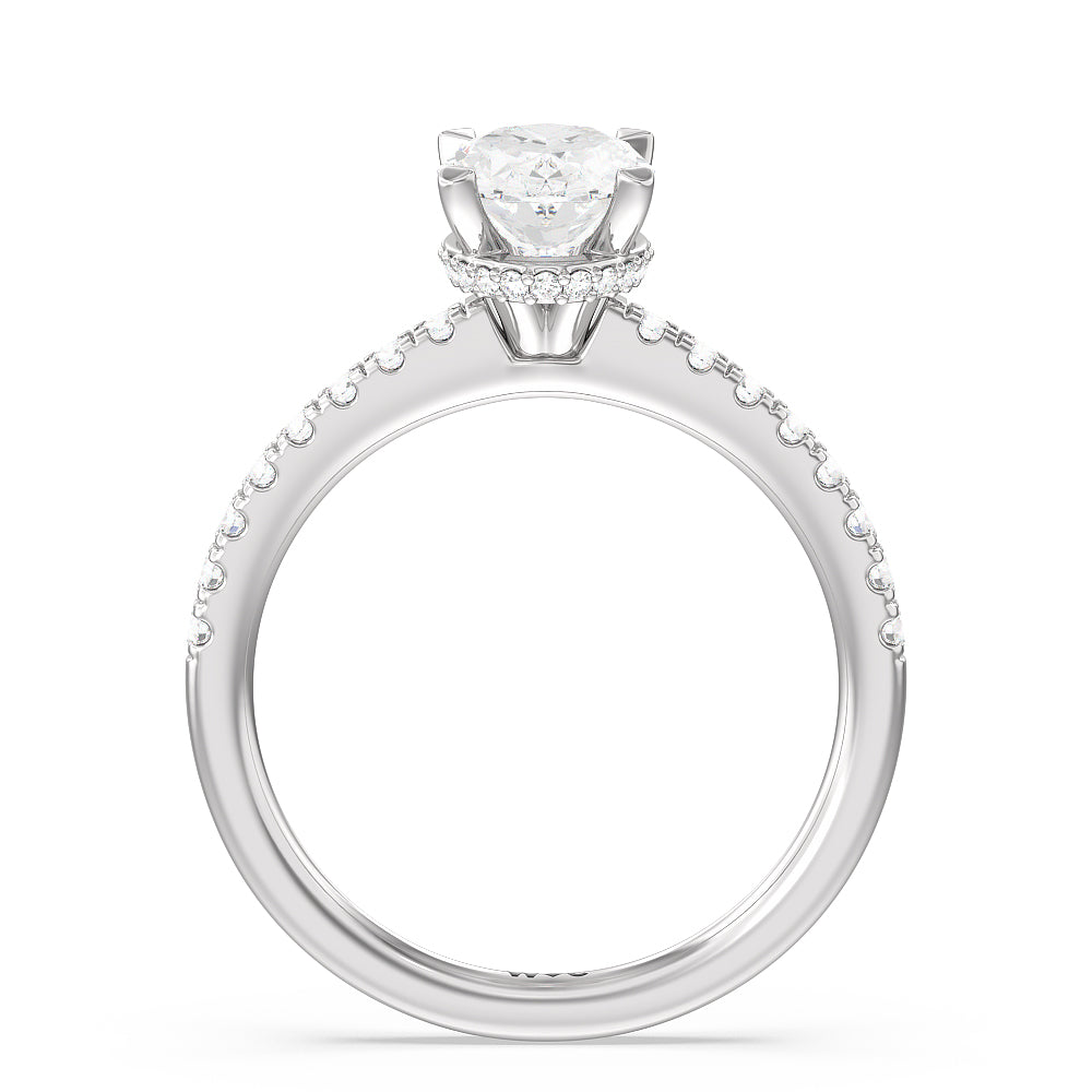 1 3/4 cttw Oval Cut Petite Pave Hidden Halo Engagement Ring with 1 3/4 Cut Diamond in 14KT Oval view 3

