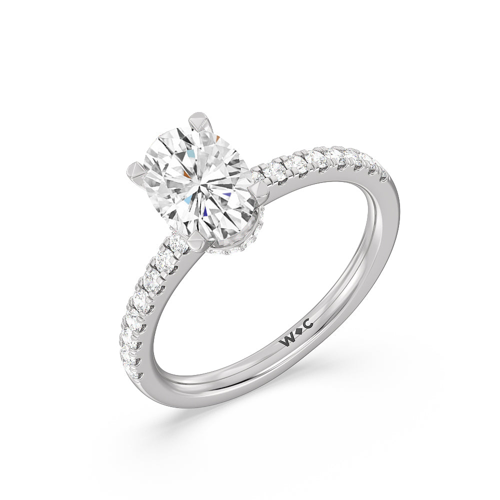1 3/4 cttw Oval Cut Petite Pave Hidden Halo Engagement Ring with 1 3/4 Cut Diamond in 14KT Oval view 4
