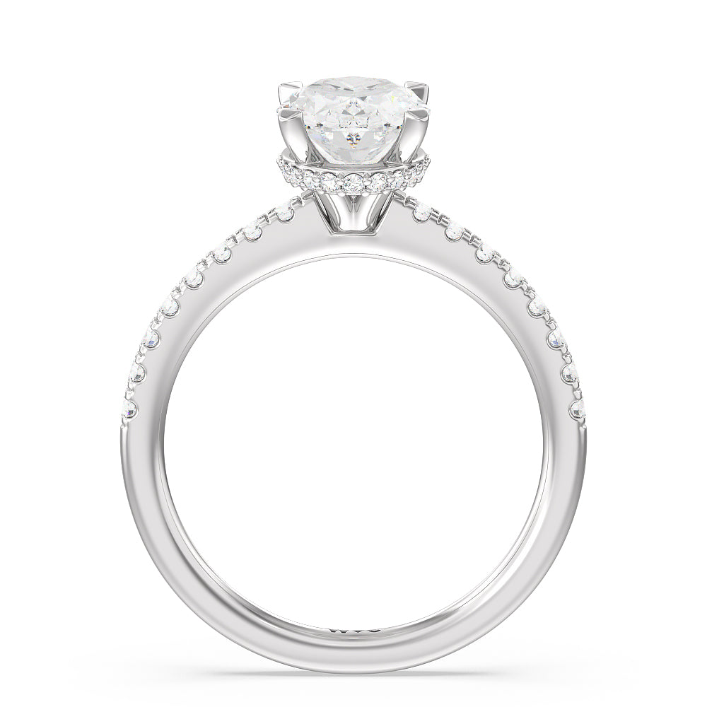 2 1/3 cttw Oval Cut Petite Pave Hidden Halo Engagement Ring with 2 1/3 Cut Diamond in 14KT Oval view 3
