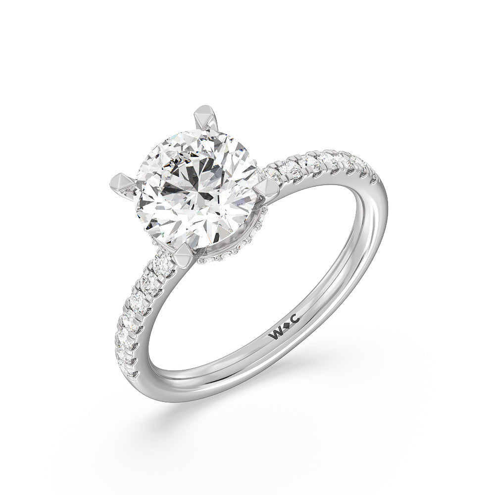 2 3/4 cttw Round Cut Petite Pave Hidden Halo Engagement Ring with 2 3/4 Cut Diamond in 14KT Round view 4
