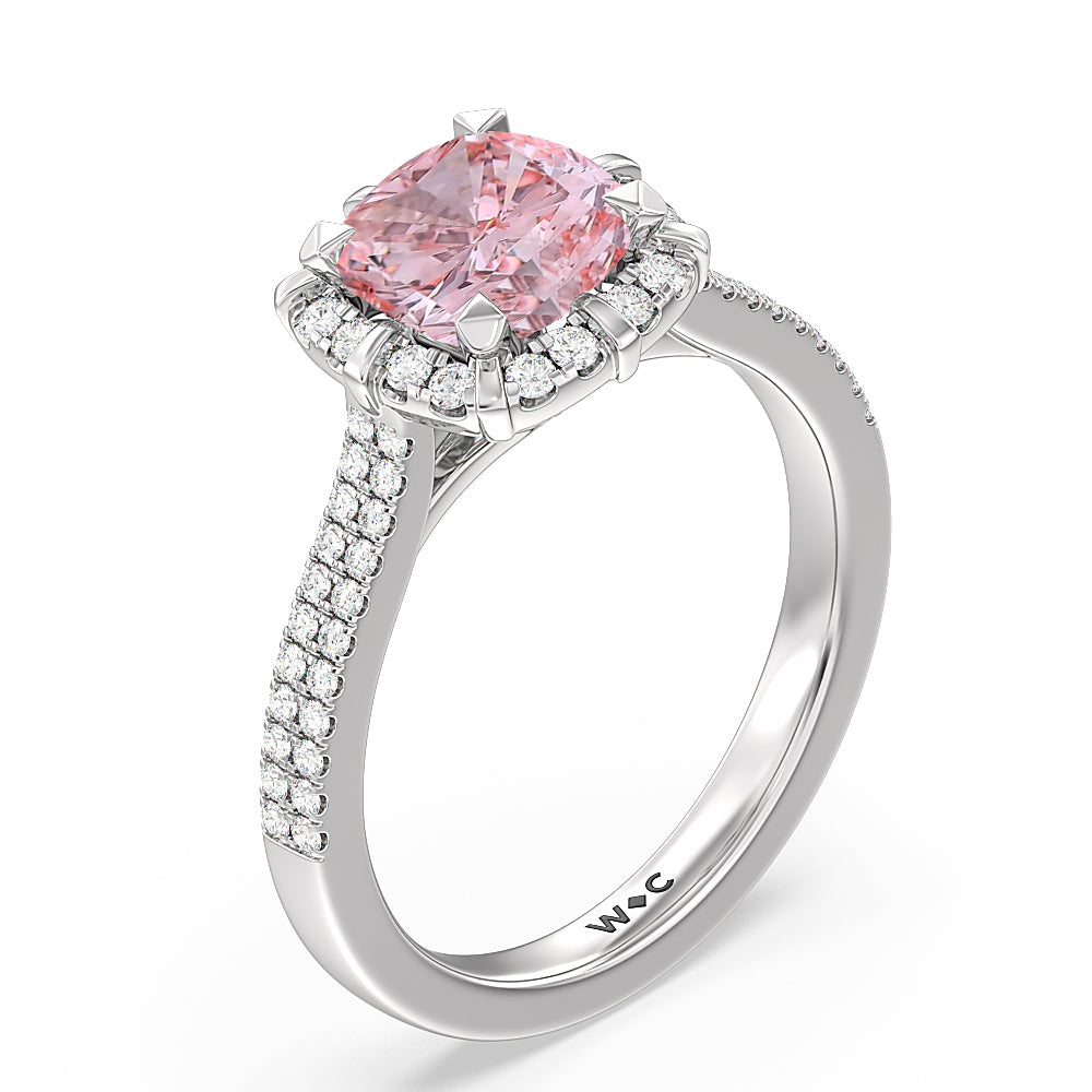Fancy Pink 1 7 8 CTTW Round Cut Lab Grown Diamond Pave Engagement