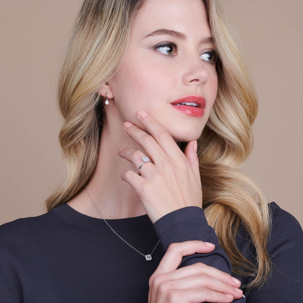 Model Wearing Milgrain Knife Edge Hidden Accent Engagement Ring view