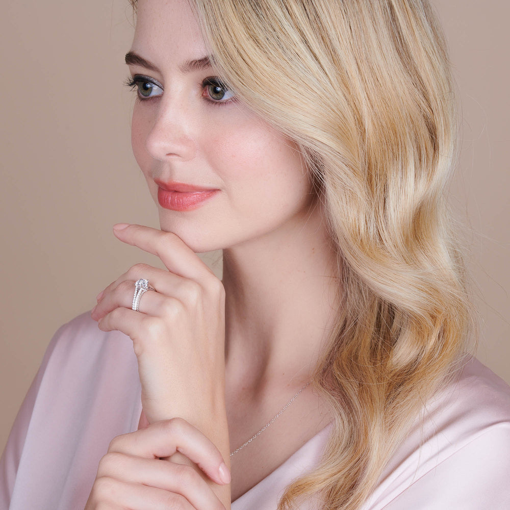 Model Wearing Split Shank Rope Hidden Accent Engagement Ring view