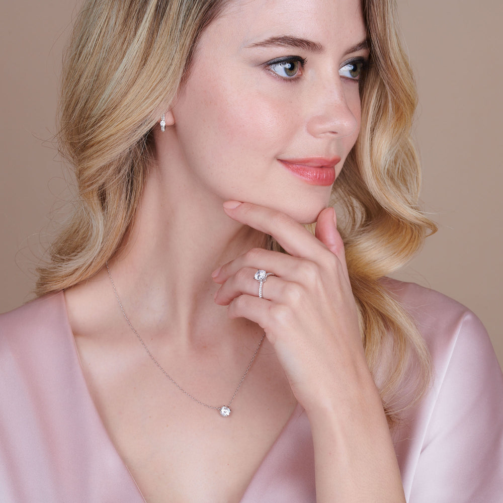 Model Wearing Petal Hidden Accent Pave Engagement Ring view