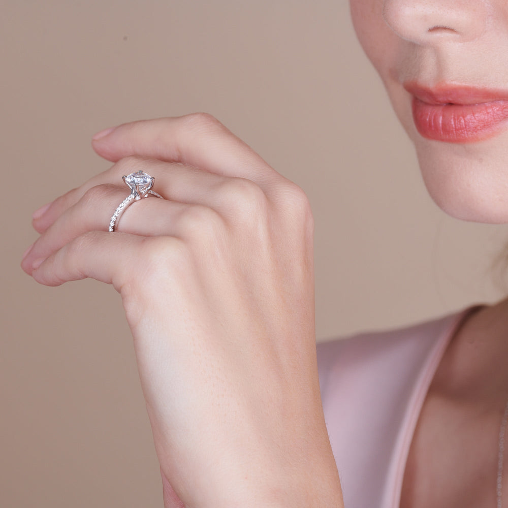 Model Wearing Hidden Heart Pave Engagement Ring view
