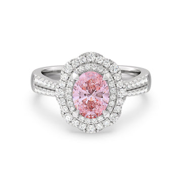 Fancy Pink Tapered Double Halo Blossom Engagement Ring