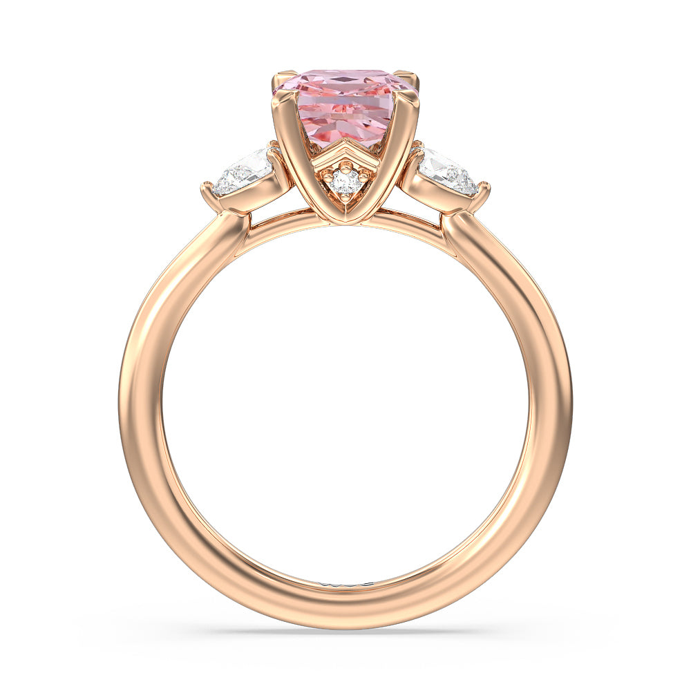 Cushion Cut Fancy Pink Fine Line 3 Stone Pear Engagement Ring with Lab Grown Diamond in 14KT Rose Gold view 2
