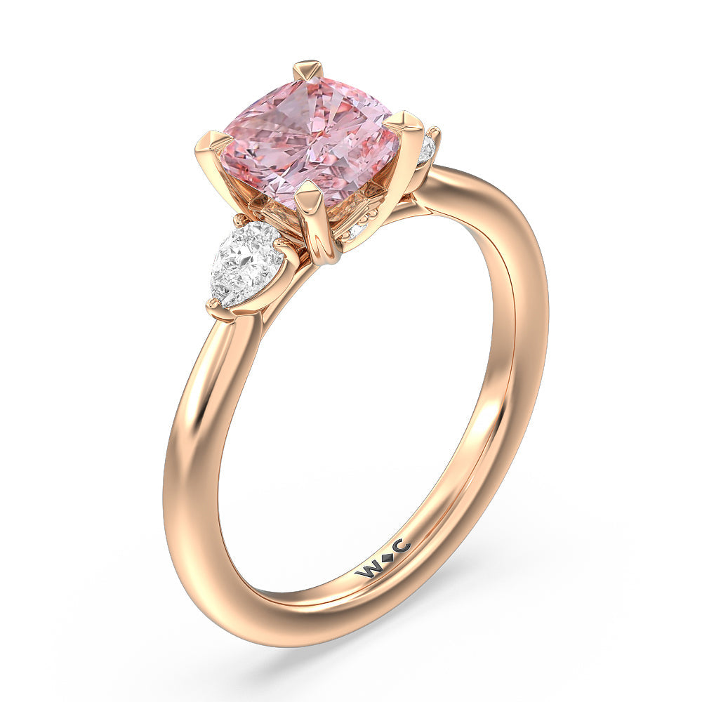 Cushion Cut Fancy Pink Fine Line 3 Stone Pear Engagement Ring with Lab Grown Diamond in 14KT Rose Gold view 3
