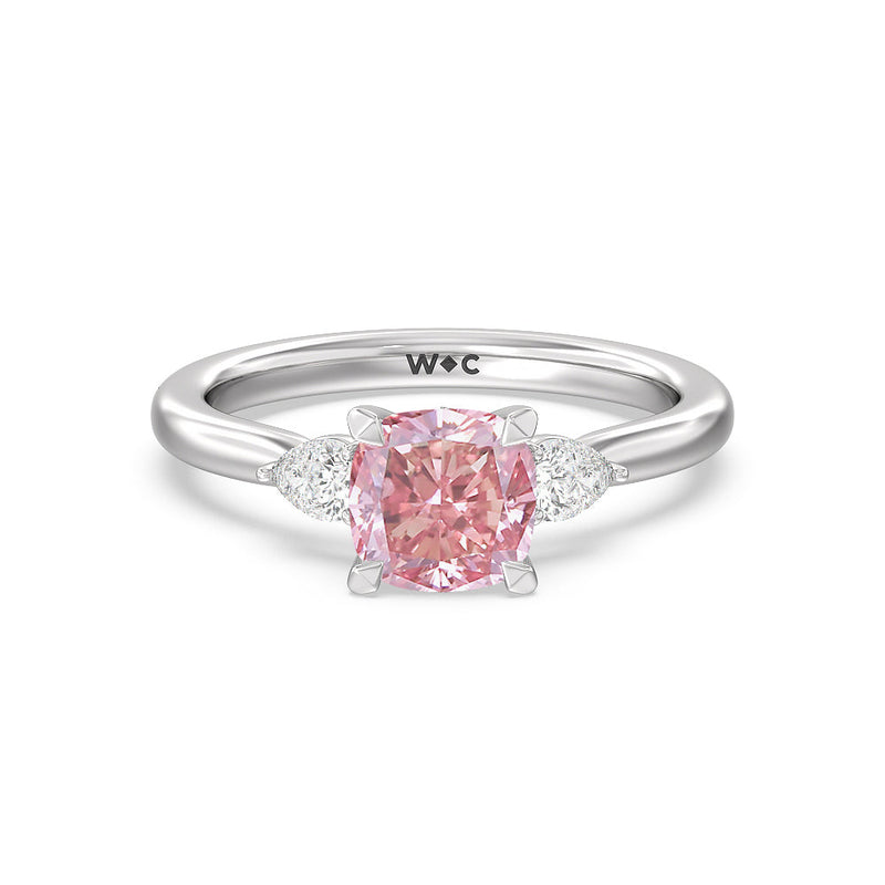 Fancy Pink Fine Line 3 Stone Pear Engagement Ring