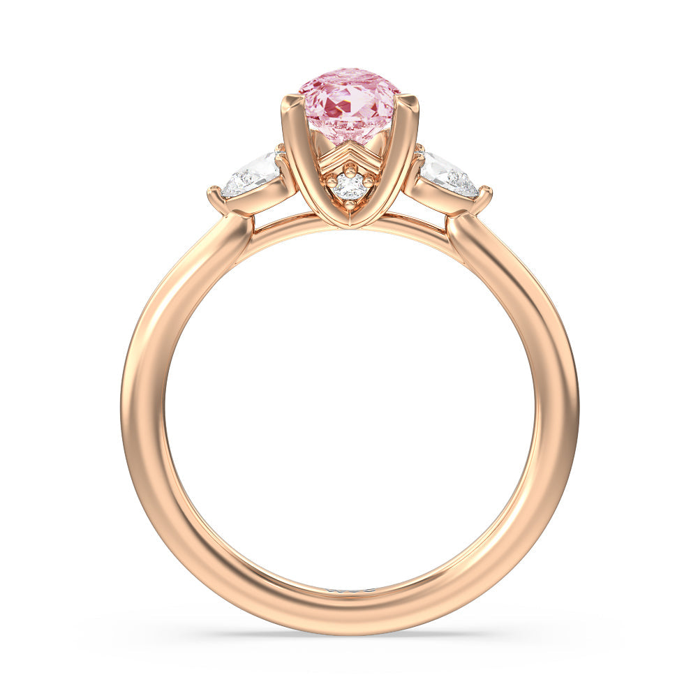 Pear Cut Fancy Pink Fine Line 3 Stone Pear Engagement Ring with Lab Grown Diamond in 14KT Rose Gold view 2
