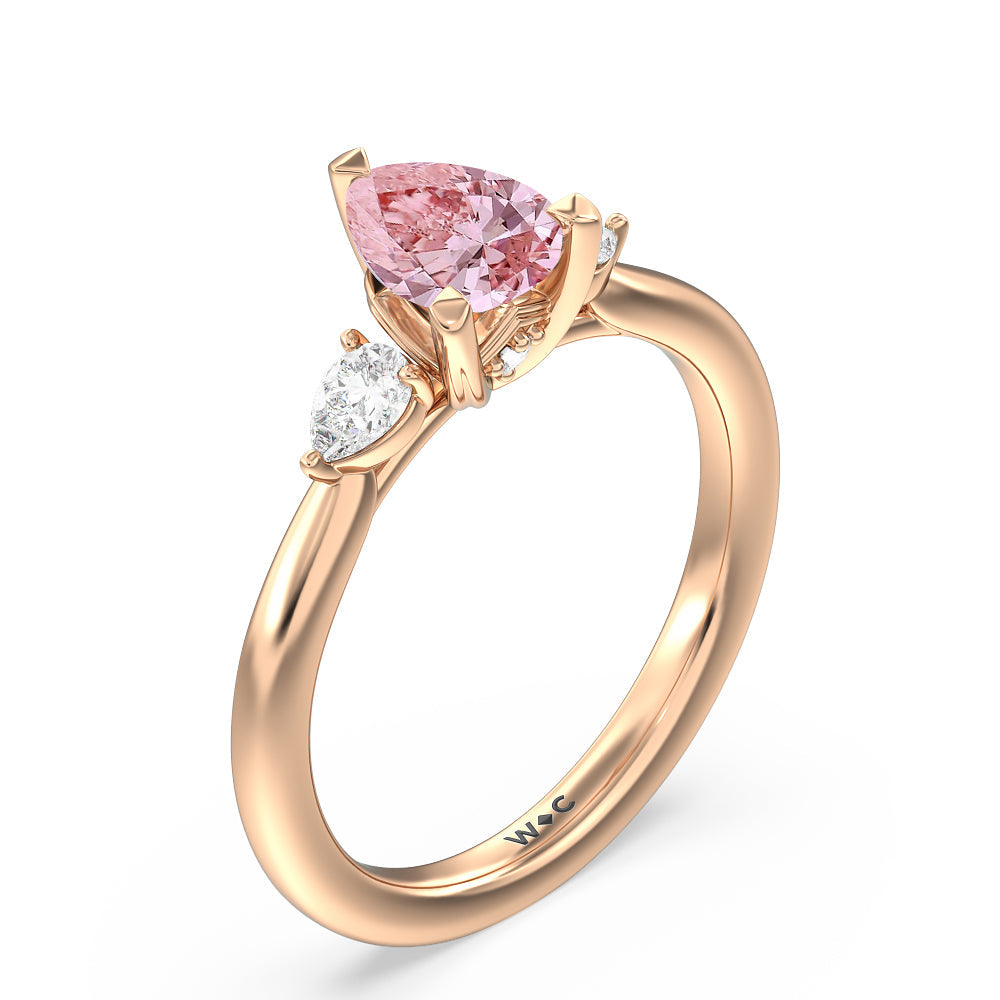 Pear Cut Fancy Pink Fine Line 3 Stone Pear Engagement Ring with Lab Grown Diamond in 14KT Rose Gold view 3
