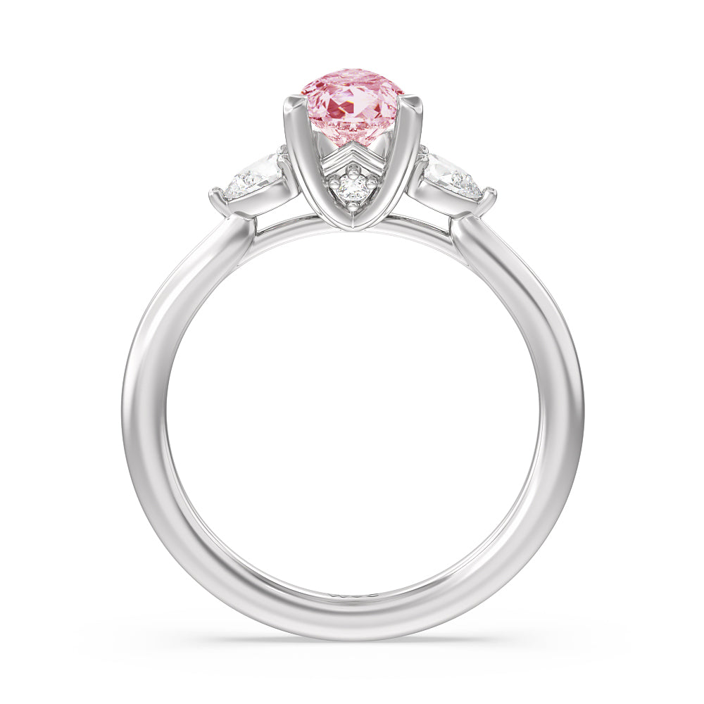Pear Cut Fancy Pink Fine Line 3 Stone Pear Engagement Ring with Lab Grown Diamond in 14KT Platinum view 2

