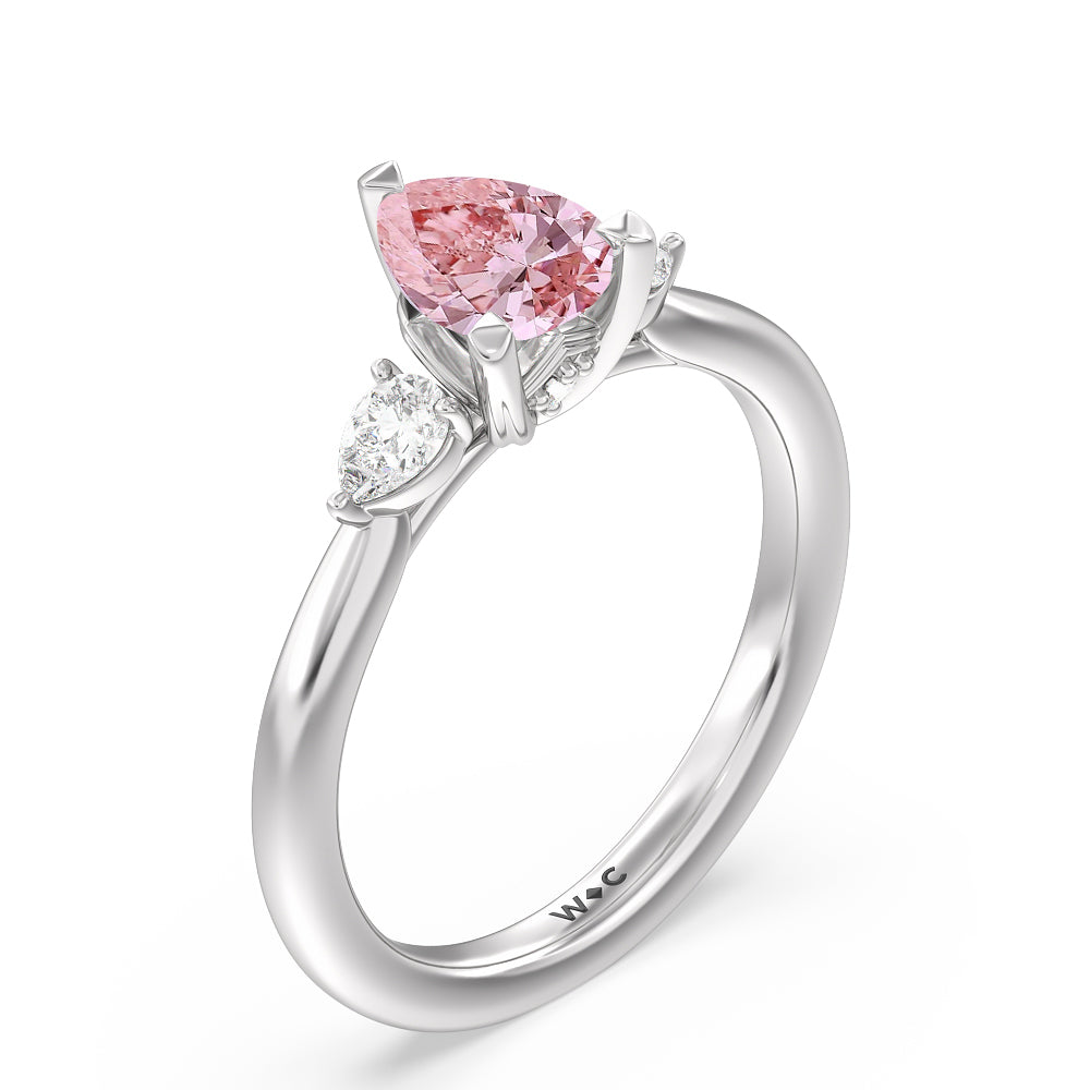 Pear Cut Fancy Pink Fine Line 3 Stone Pear Engagement Ring with Lab Grown Diamond in 14KT Platinum view 3
