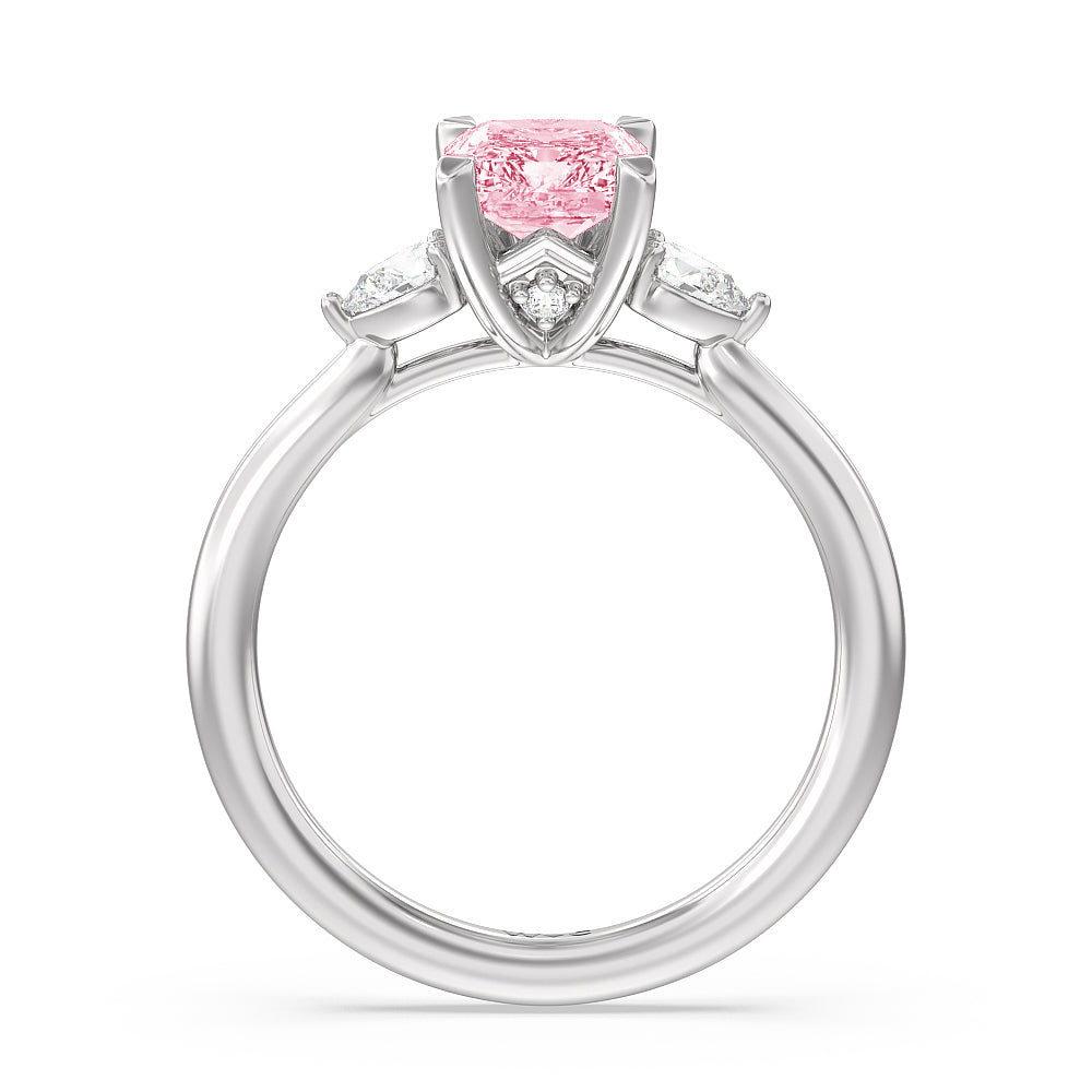 Radiant Cut Fancy Pink Fine Line 3 Stone Pear Engagement Ring with Lab Grown Diamond in 14KT Platinum view 2
