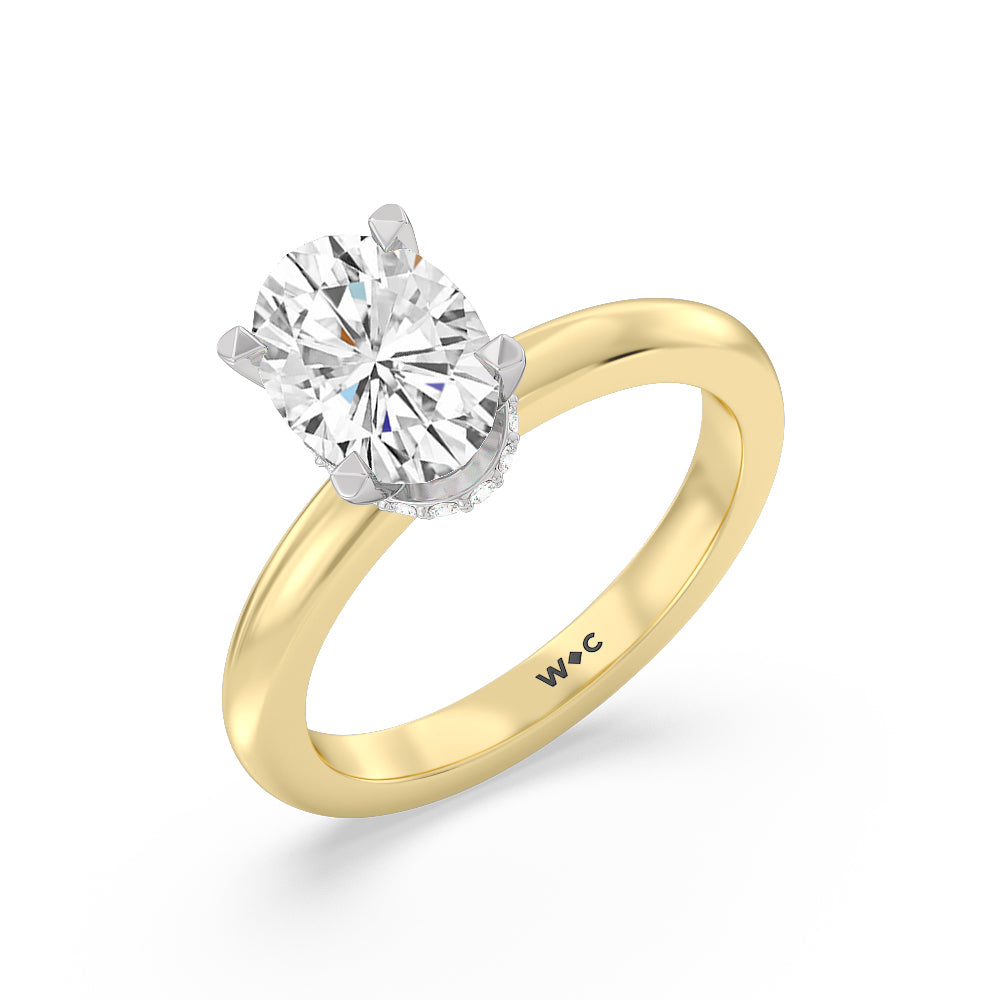 2 cttw Oval Cut Modern Fine Line Hidden Halo Engagement Ring with 2 Cut Diamond in 14KT Oval view 3
