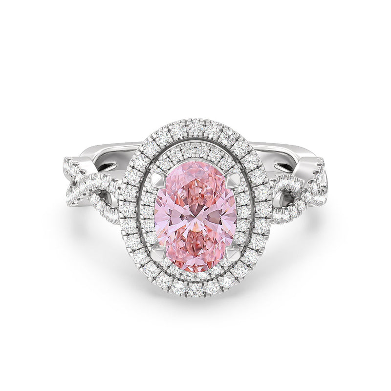 Fancy Pink Double Halo Cross Engagement Ring