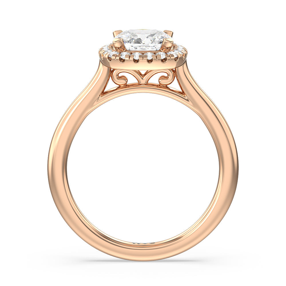 Cathedral Halo Engagement Ring with Cushion Cut Diamond in 14KT Rose Gold view 2
