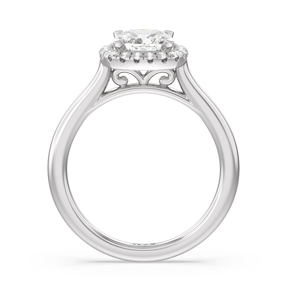 Cathedral Halo Engagement Ring with Cushion Cut Diamond in 14KT Platinum view 2
