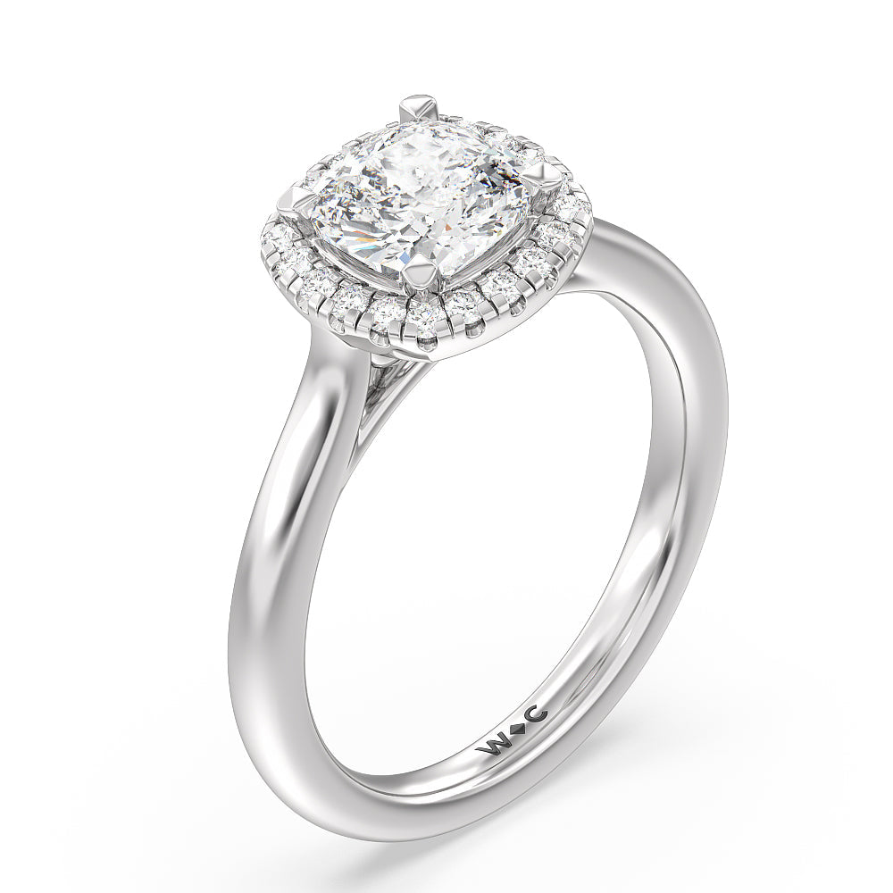 Cathedral Halo Engagement Ring with Cushion Cut Diamond in 14KT Platinum view 3
