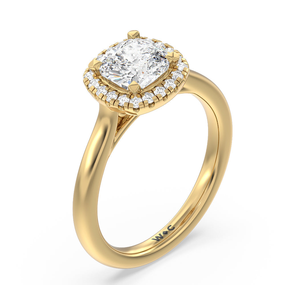Cathedral Halo Engagement Ring with Cushion Cut Diamond in 14KT Yellow Gold view 3
