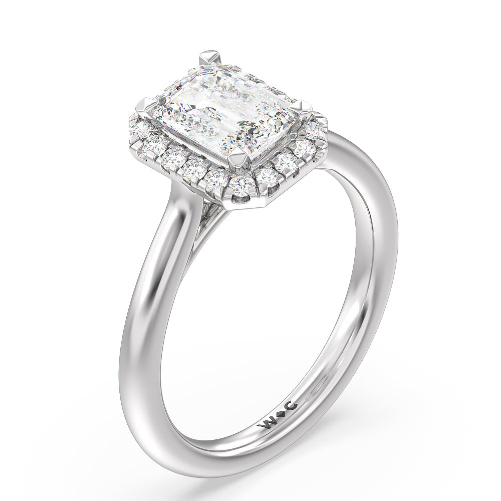 Cathedral Halo Engagement Ring with Emerald Cut Diamond in 14KT Platinum view 3
