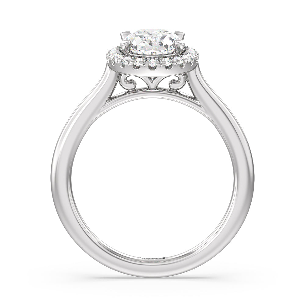 Cathedral Halo Engagement Ring with Oval Cut Diamond in 14KT Platinum view 2
