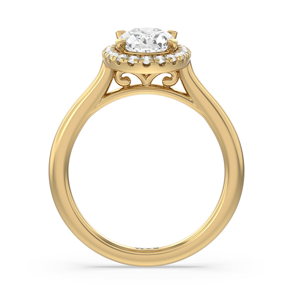 Cathedral Halo Engagement Ring with Oval Cut Diamond in 14KT Yellow Gold view 2
