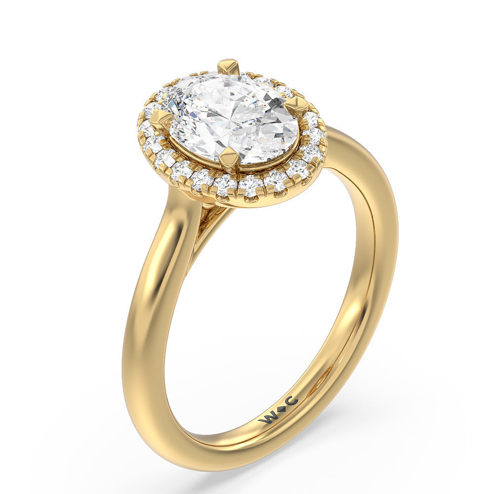 Cathedral Halo Engagement Ring with Oval Cut Diamond in 14KT Yellow Gold view 3
